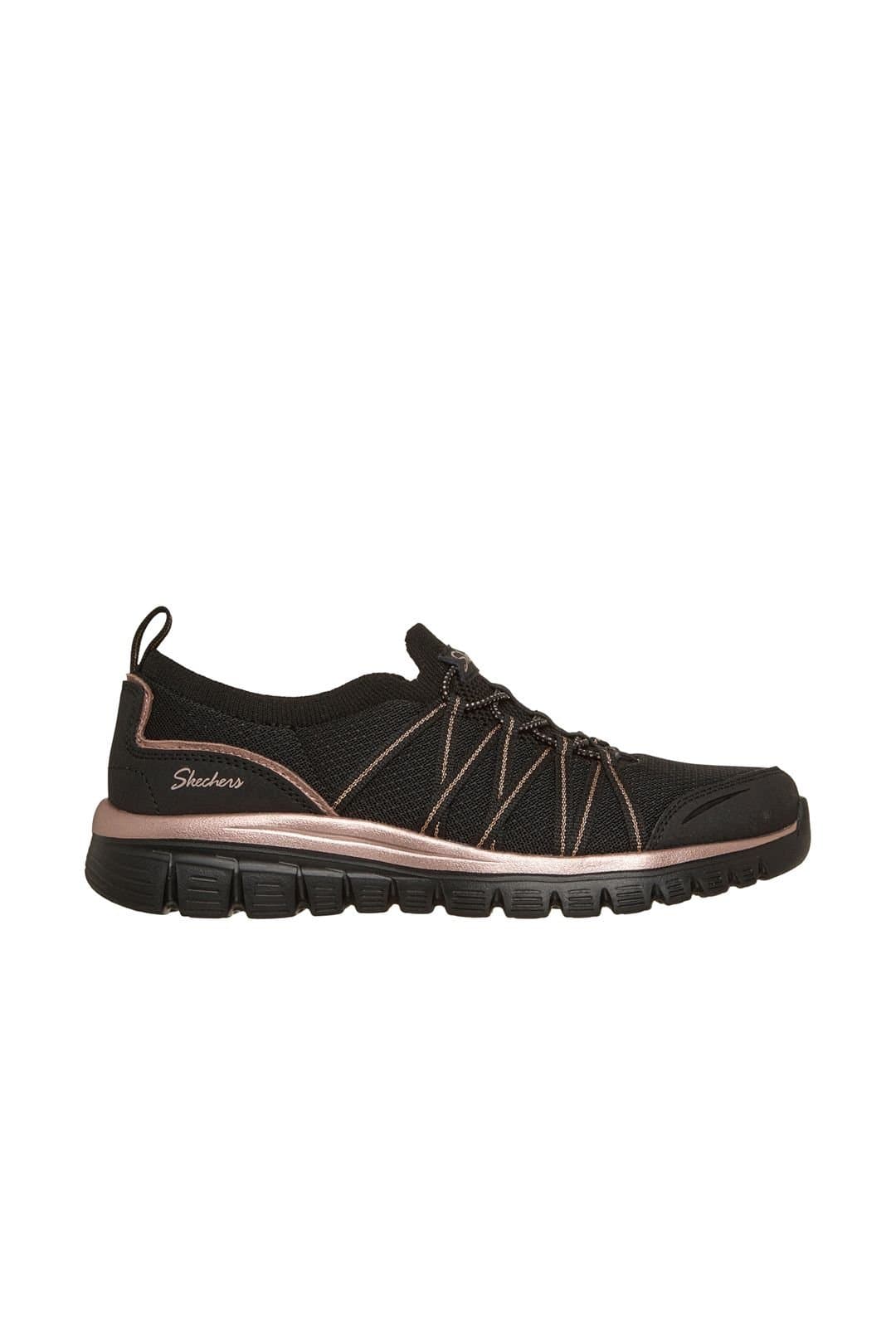 Skechers Skechers Women's Graceful - Metallic Detail Bungee Black/Rose Gold Knit in Black