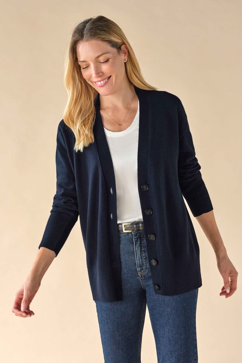 Pure Collection Pure Collection Women's Pure Cashmere Boyfriend Cardigan in Navy - 1