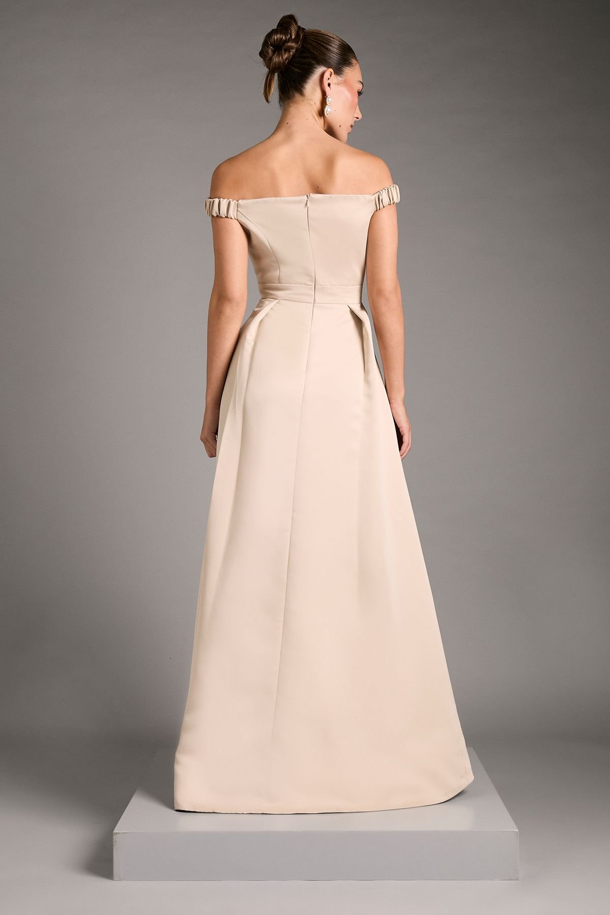 Coast Coast Women's Bardot Fit & Flare Hi Low Hem Maxi Dress in Champagne - 3