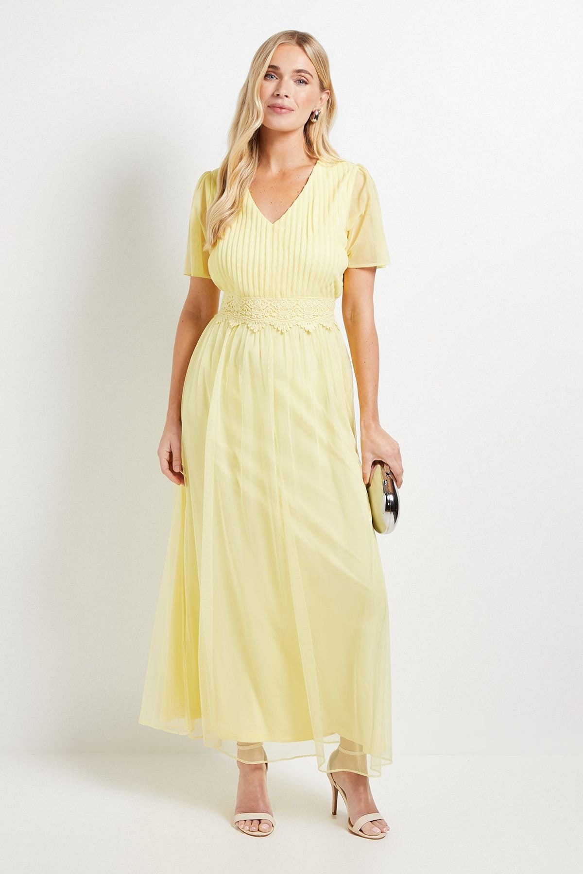 Wallis Yellow Mesh Lace Trim Maxi Dress for Petite