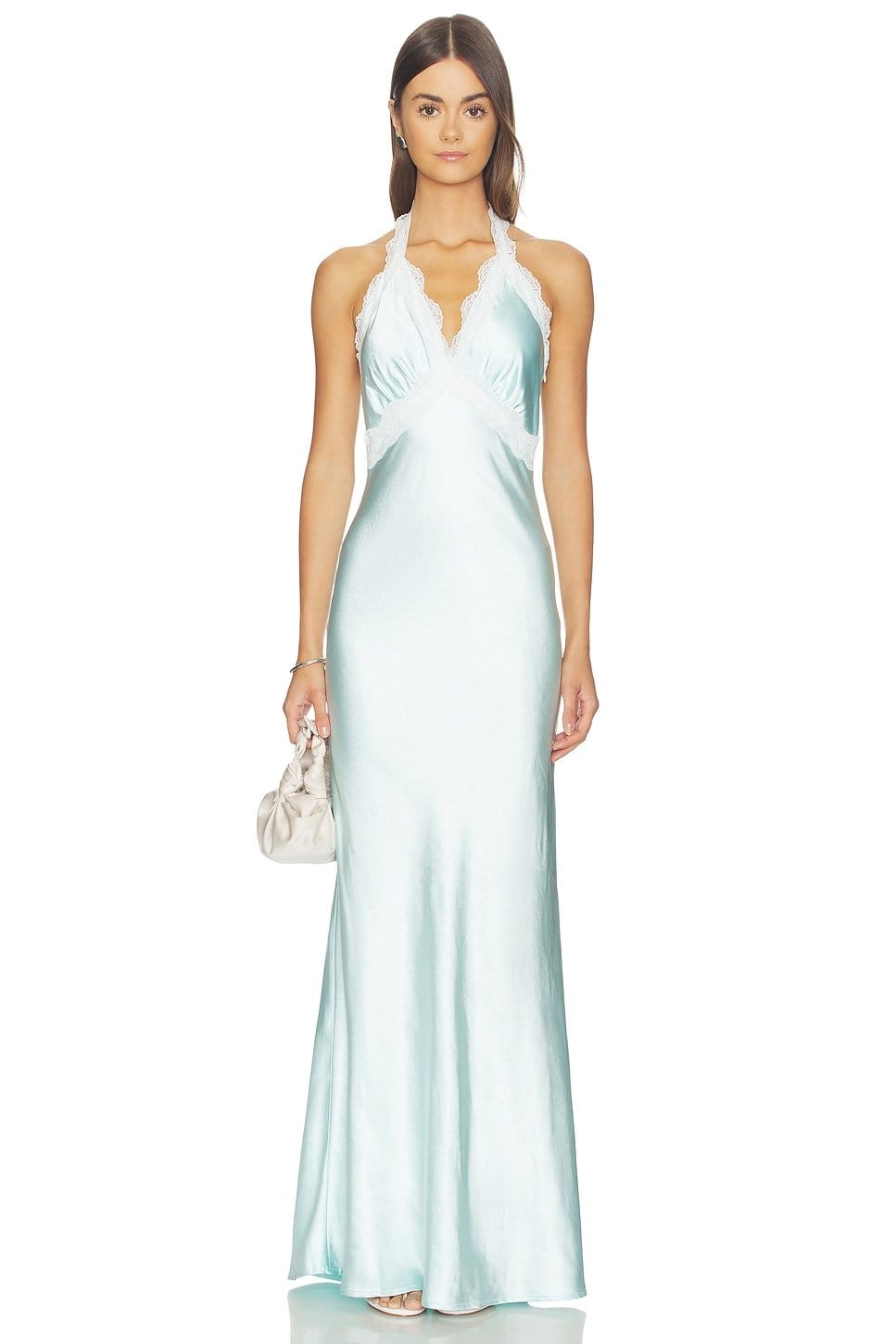 Revolve Ice Blue Satin Slip Maxi Dress