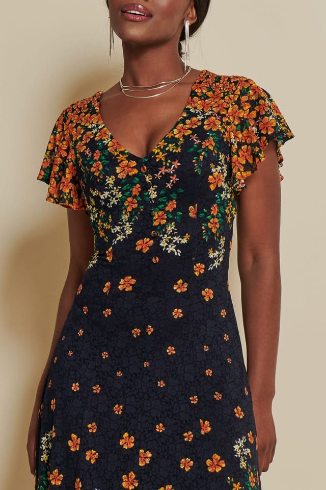 Jolie Moi Jolie Moi Women's Lace Floral Print Fit & Flare Maxi Dress in Orange - 3