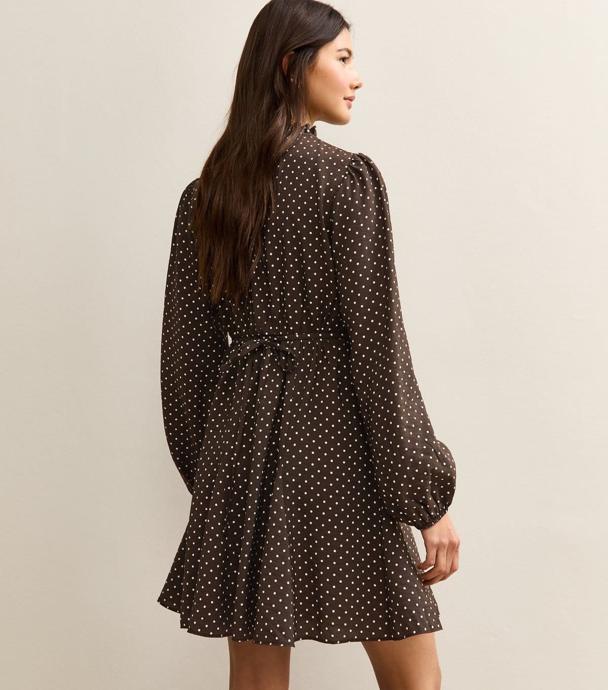 New Look Women's Brown Polka Dot Tie Neck Mini Dress New Look - 4