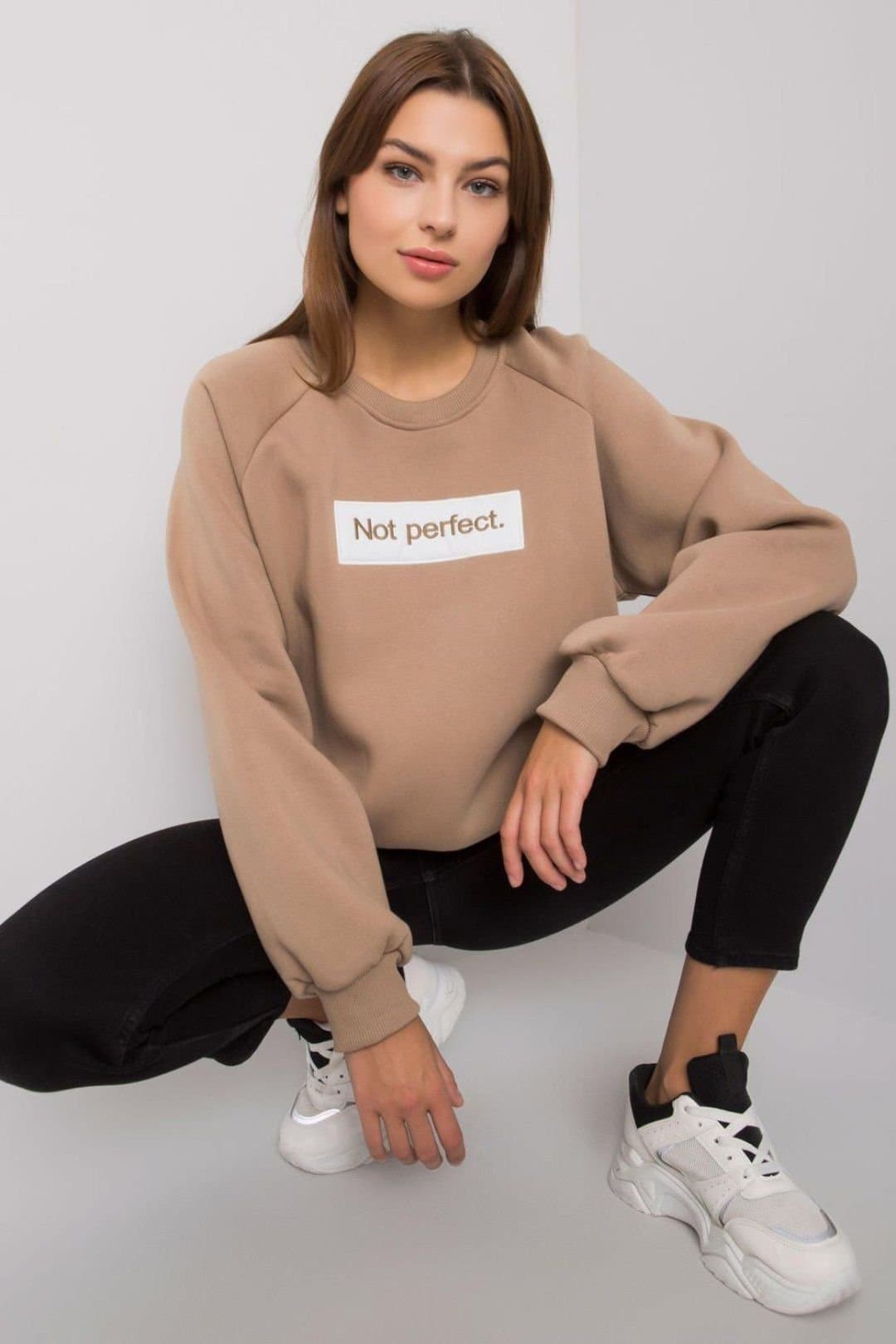 Love Lace Love Lace Women's Cotton Crew Neck Sweatshirt Long Sleeve Everyday Wear in Beige