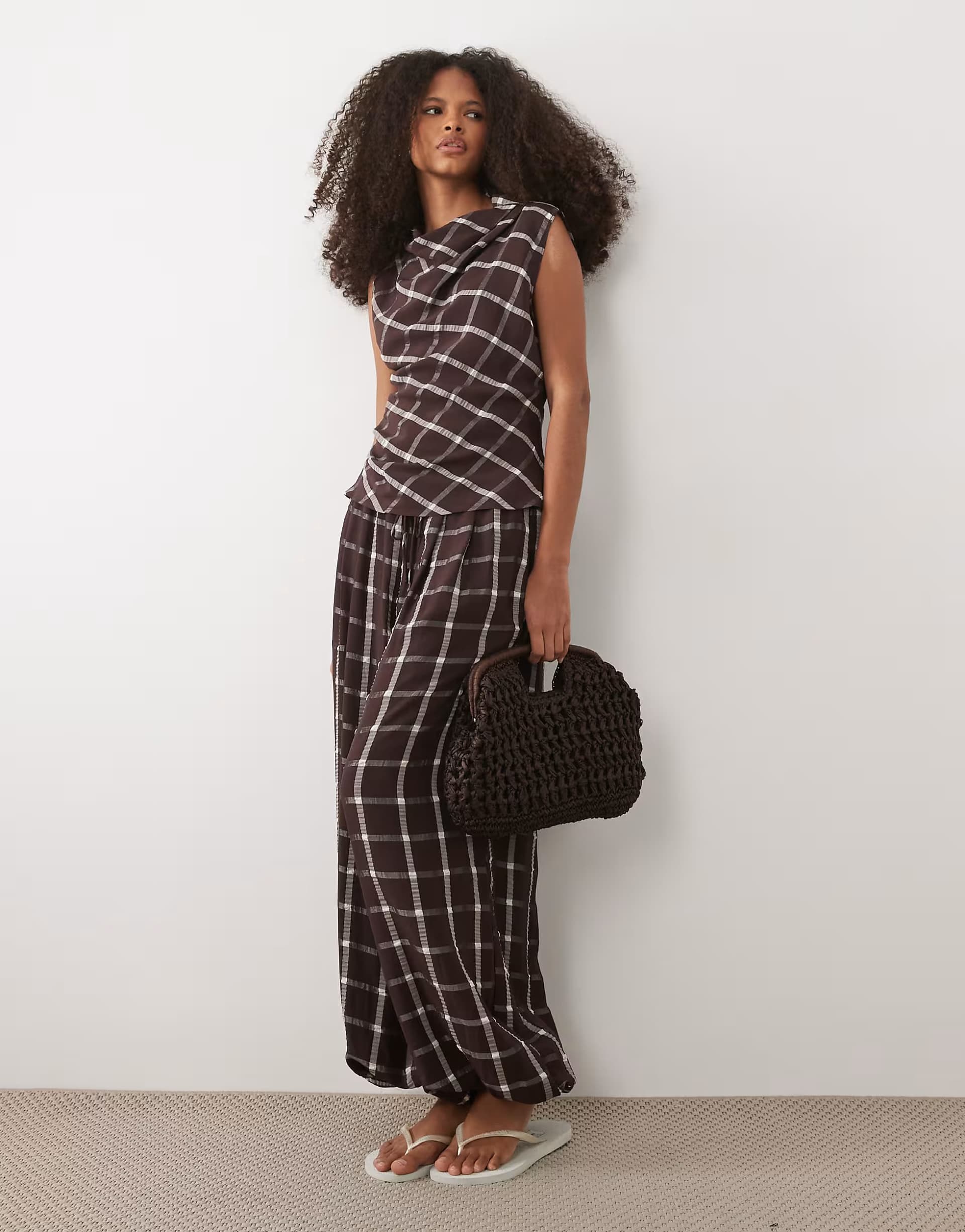 ASOS Mango Marmol puffball trouser co-ord in deep red check print