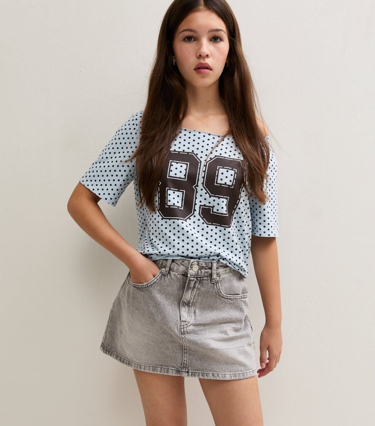 New Look Girls' Dark Grey Distressed Denim Skort New Look