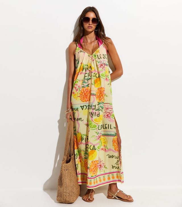 New Look Women's Multicoloured Fruit Print Slit Hem Cotton Maxi Dress New Look - 2