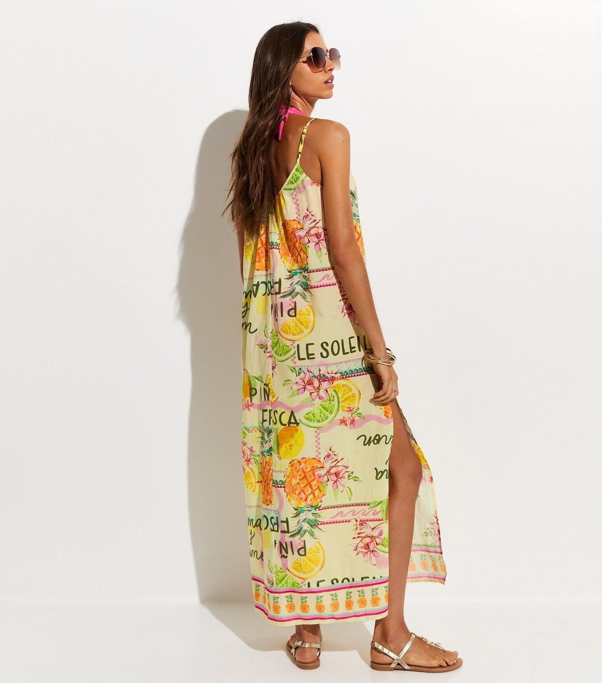 New Look Women's Multicoloured Fruit Print Slit Hem Cotton Maxi Dress New Look - 4
