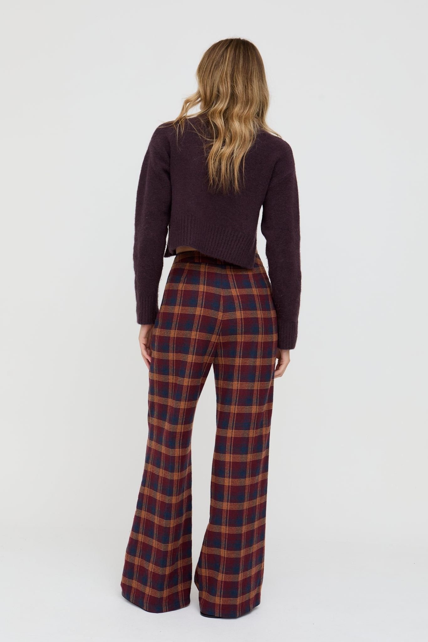Lily and Lionel Lily and Lionel Women's Damson High Waisted Tartan Print Trouser In Burgundy - 4