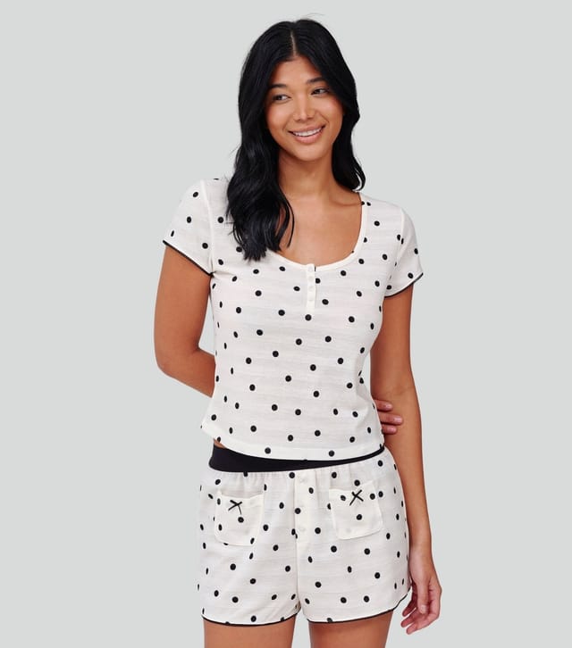 Loungeable Women's Cream Polka Dot T-Shirt And Shorts Pyjama Set Loungeable New Look - 2