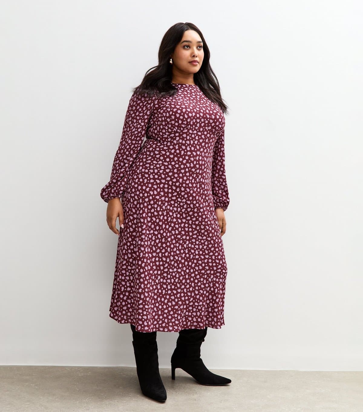 New Look Women's Plus Size Red Floral Print Midi Dress Curves New Look