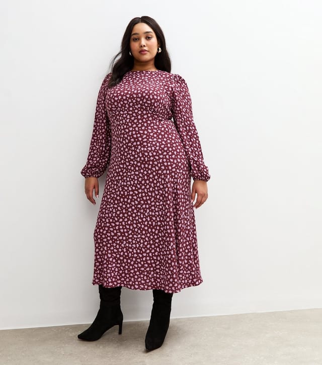 New Look Women's Plus Size Red Floral Print Midi Dress Curves New Look - 3