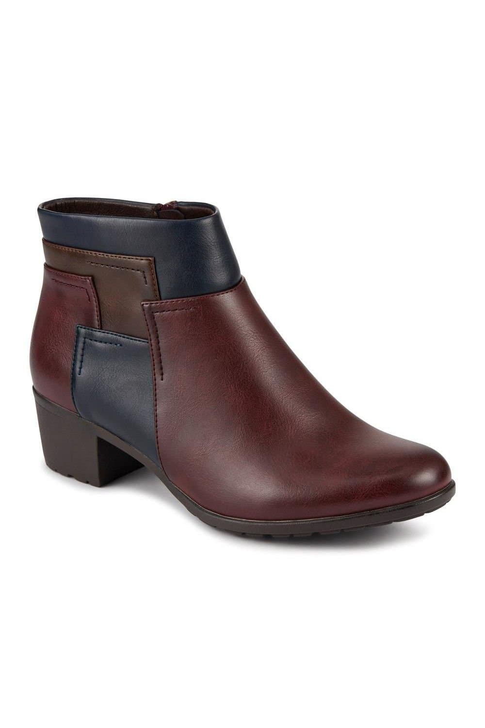 Pavers Pavers Women's Block Heel Ankle Boots With Inside Zip in Burgundy