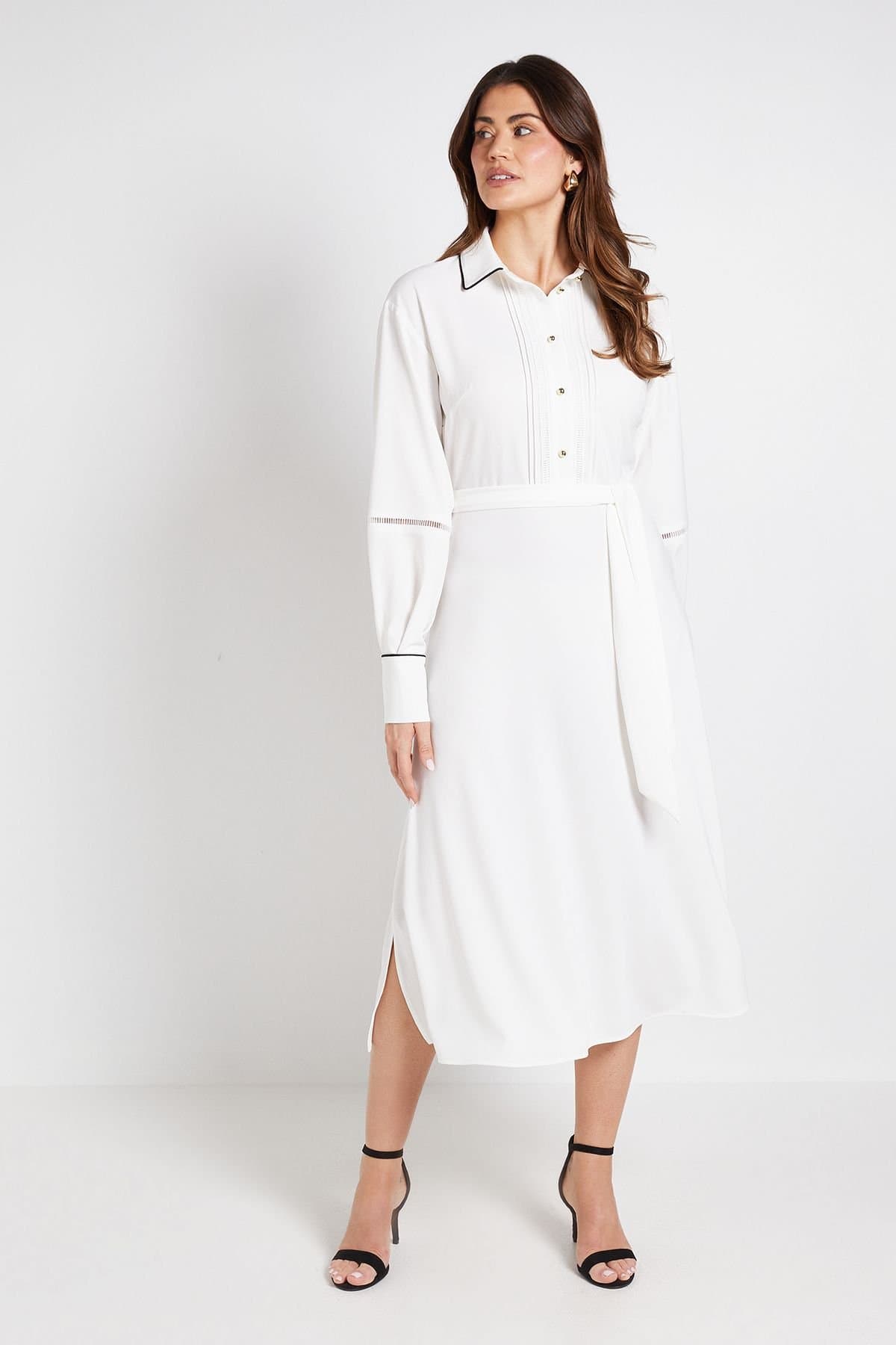 Wallis Wallis Women's Contrast Lace Trim Shirt Dress in Ivory
