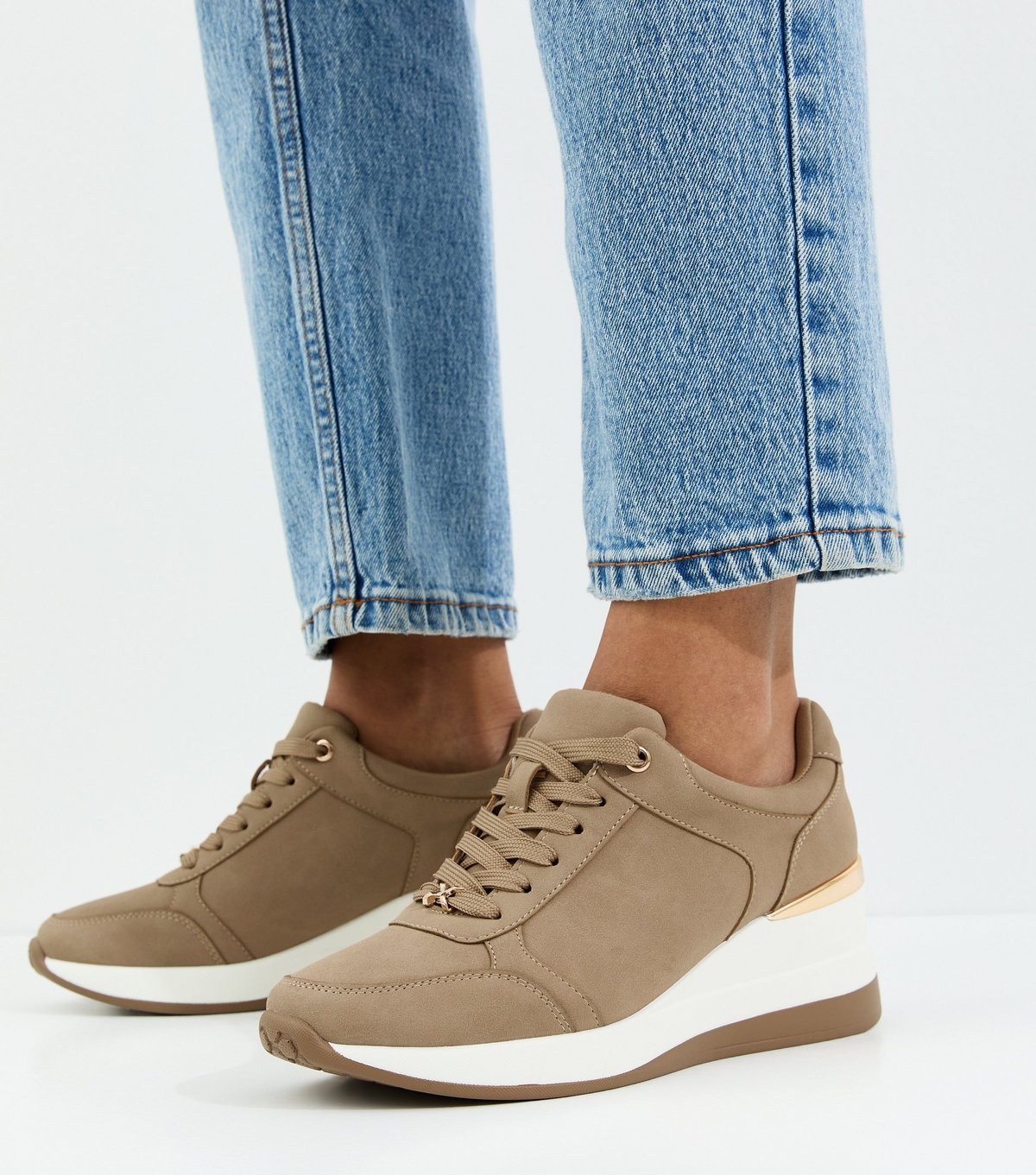 New Look Women's Camel Faux Brushed Leather Sports Wedge Trainers Vegan New Look - 2