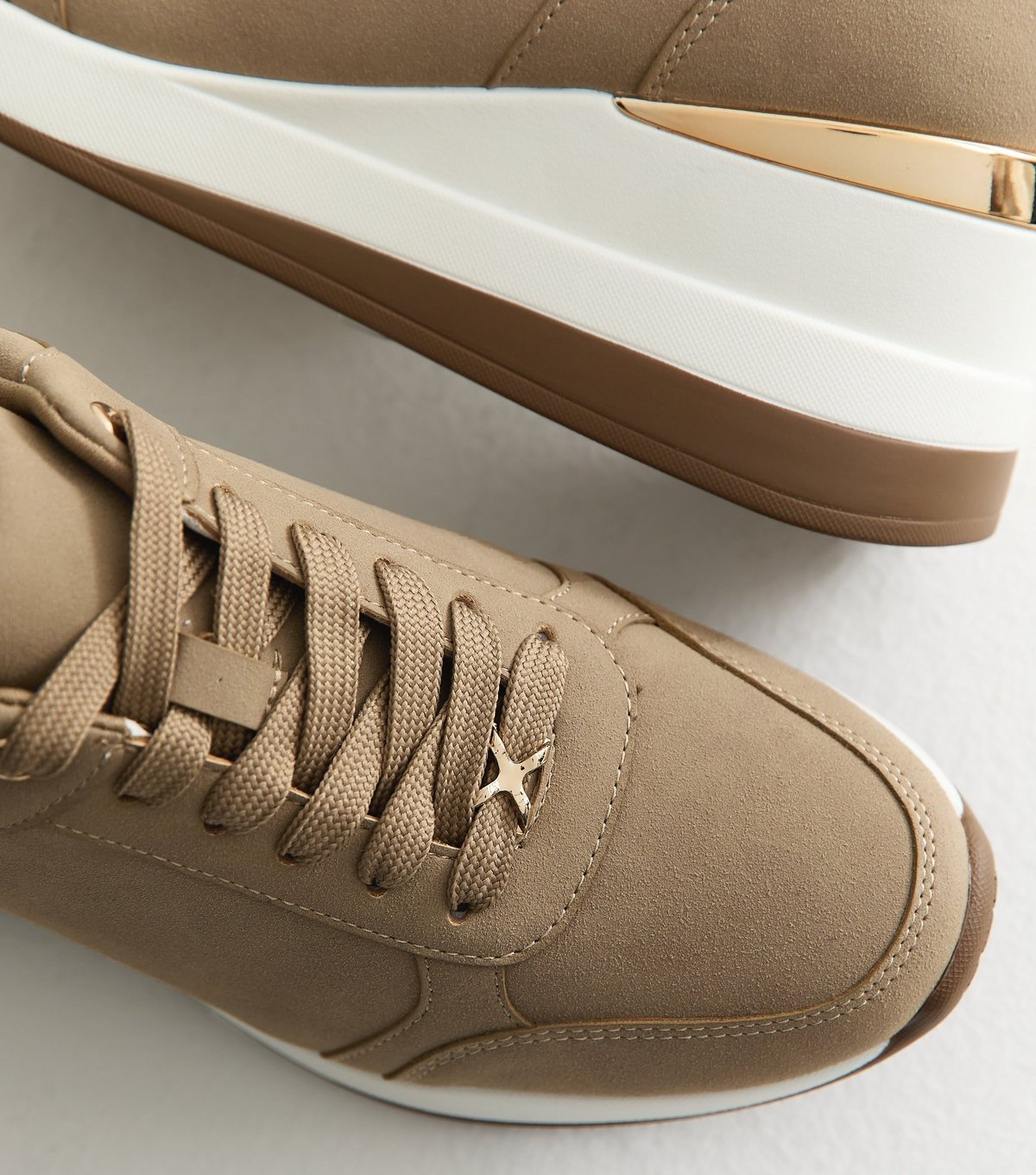 New Look Women's Camel Faux Brushed Leather Sports Wedge Trainers Vegan New Look - 3