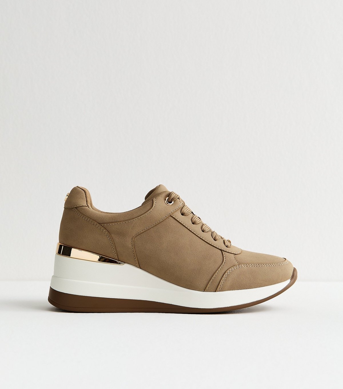 New Look Women's Camel Faux Brushed Leather Sports Wedge Trainers Vegan New Look - 4