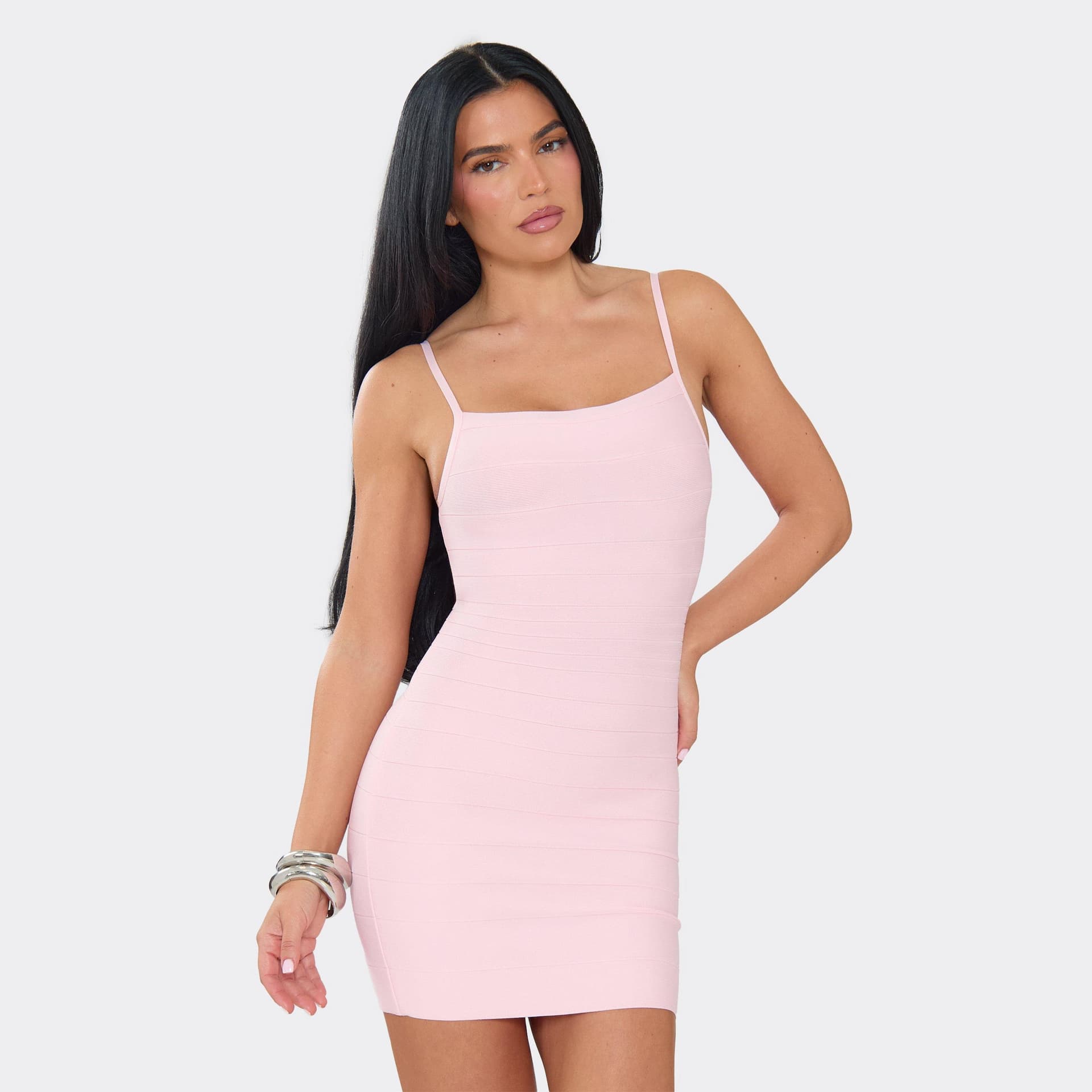 EGO Strappy Square Neck Mini Dress In Pink Bandage, Women's Size UK 6