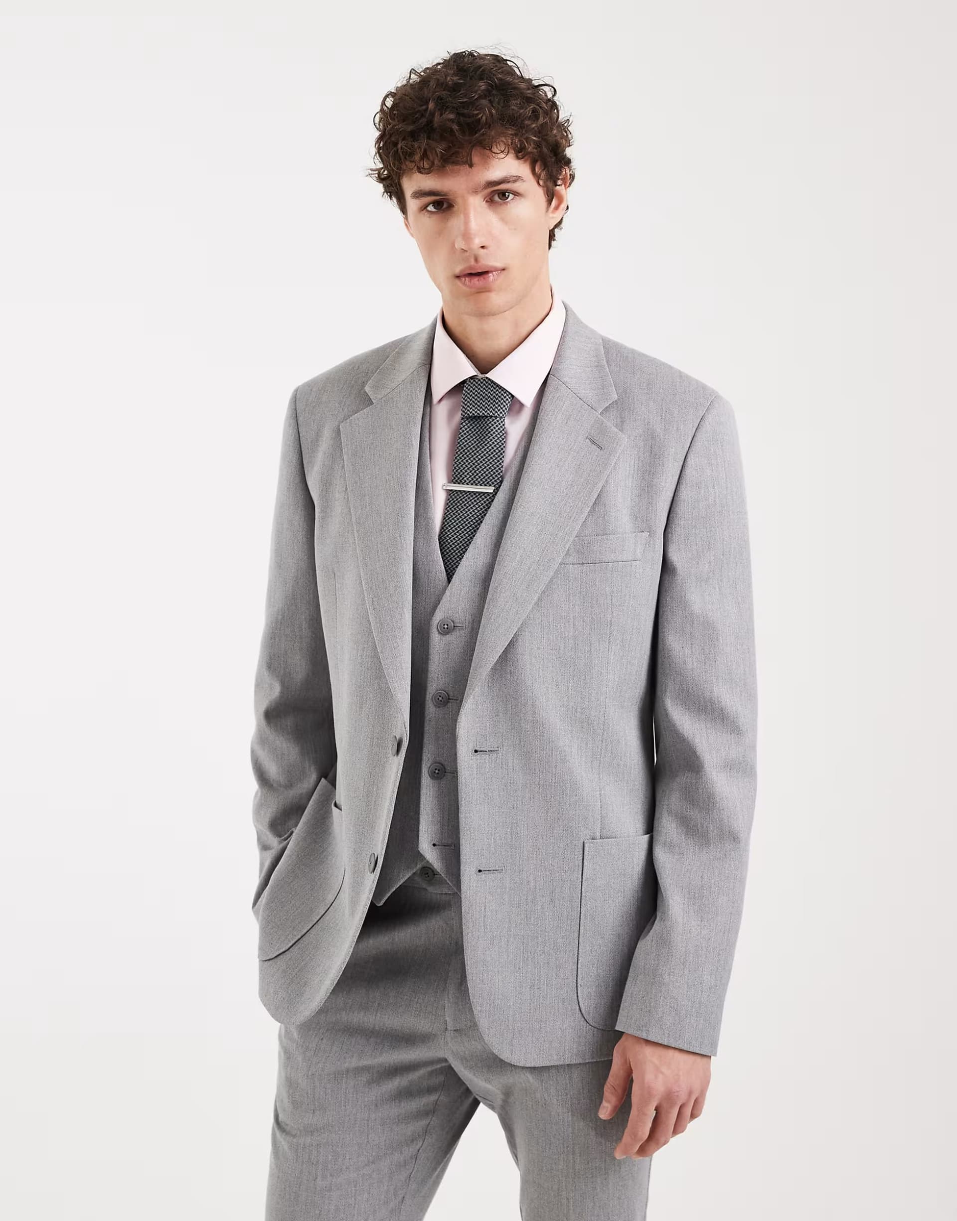 ASOS ASOS Skinny Suit Jacket in Grey Wool Look Herringbone
