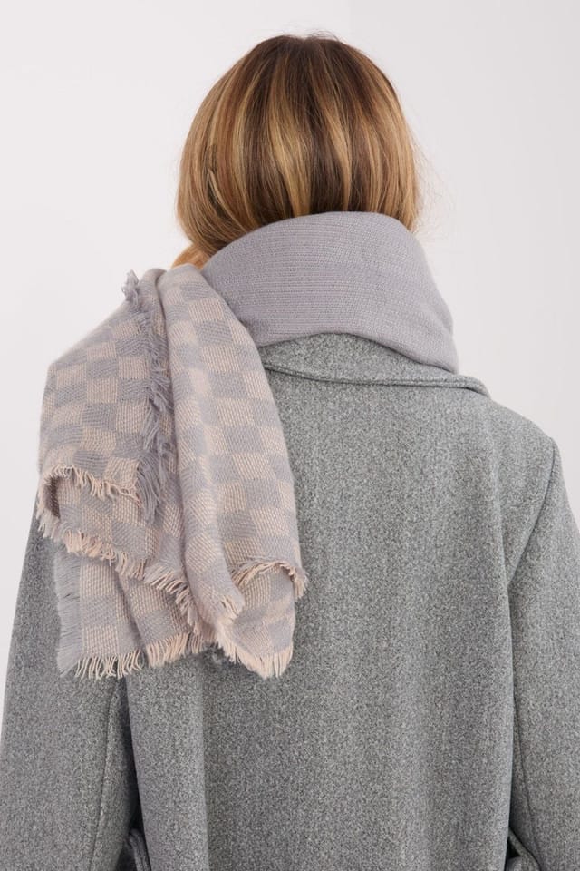 Love Lace Love Lace Women's Geometric Viscose Wool Scarf Shawl with Delicate Fringe in Grey - 3