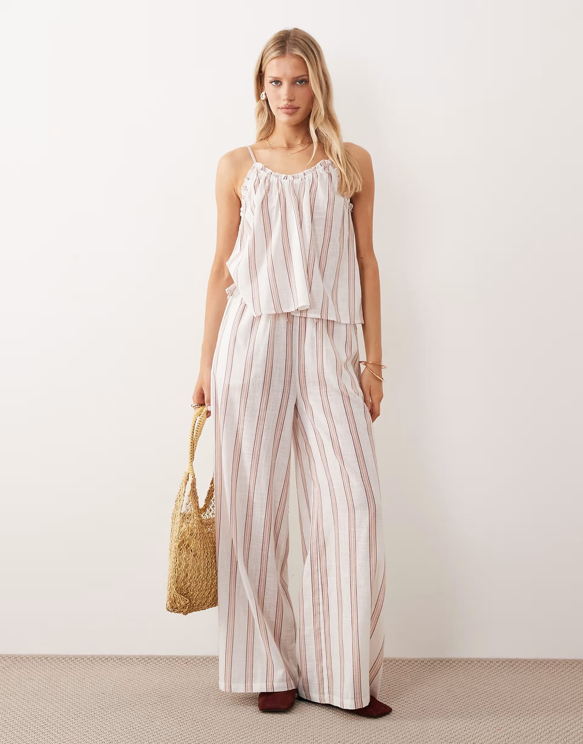 ASOS Iisla & Bird beach trouser co-ord in beige stripe