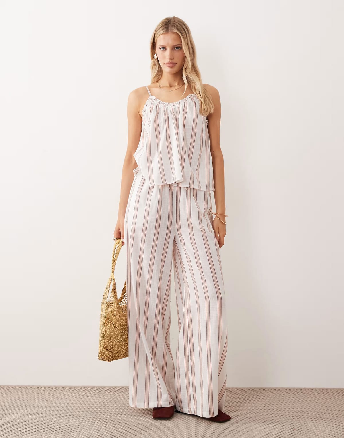 ASOS Iisla & Bird beach trouser co-ord in beige stripe - 1