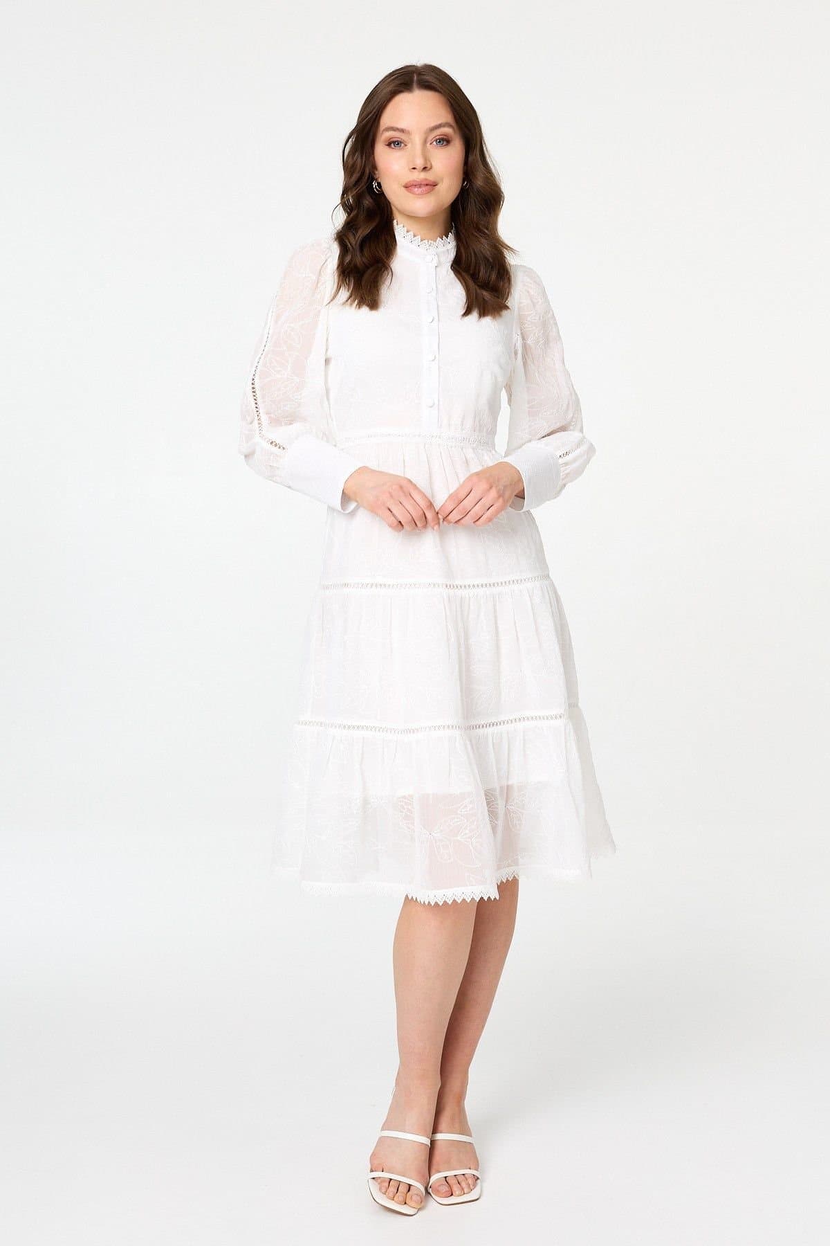 Izabel London Izabel London Women's Embroidered Tiered Knee Length Dress in White
