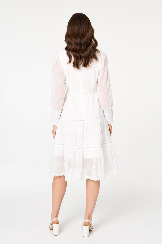 Izabel London Izabel London Women's Embroidered Tiered Knee Length Dress in White - 3