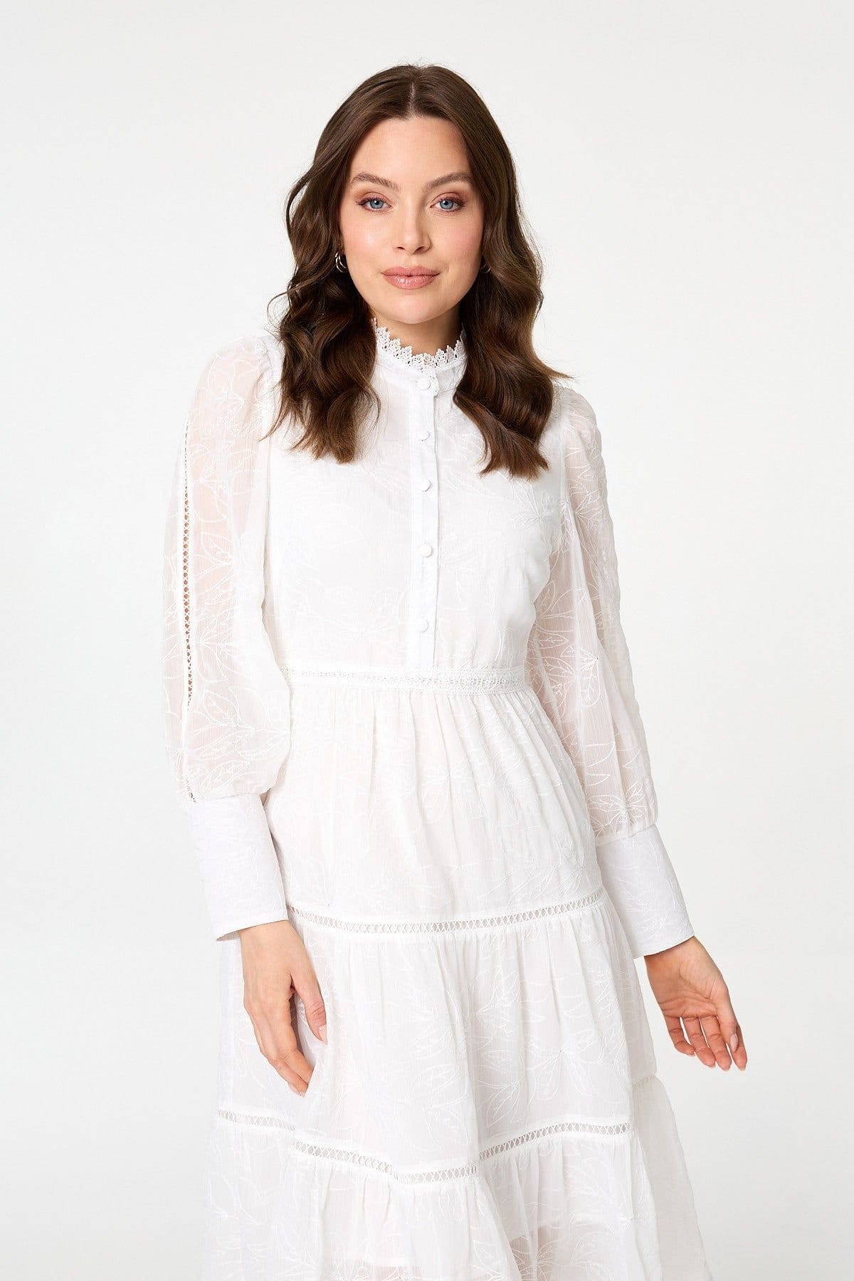 Izabel London Izabel London Women's Embroidered Tiered Knee Length Dress in White - 4
