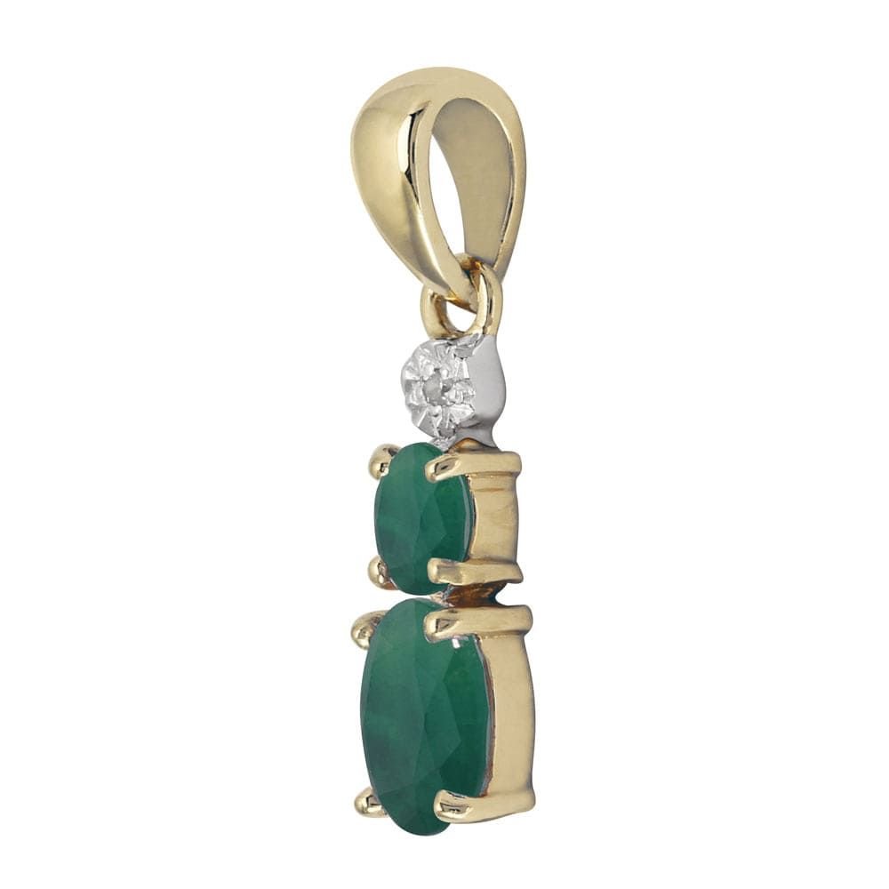Gemondo Gemondo Women's Classic Oval Emerald & Diamond Pendant in 9ct Yellow Gold in Green - 2