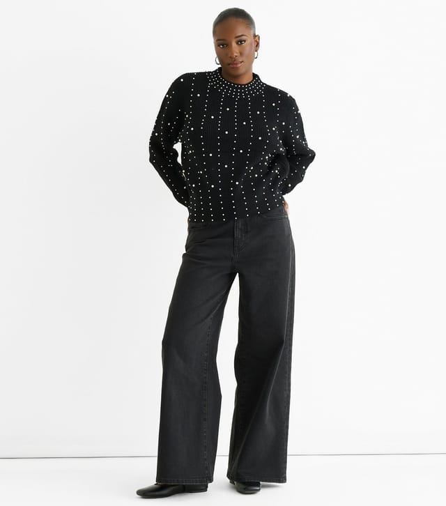 Gini London Women's Black Faux Pearl Studded Jumper Gini London New Look - 2