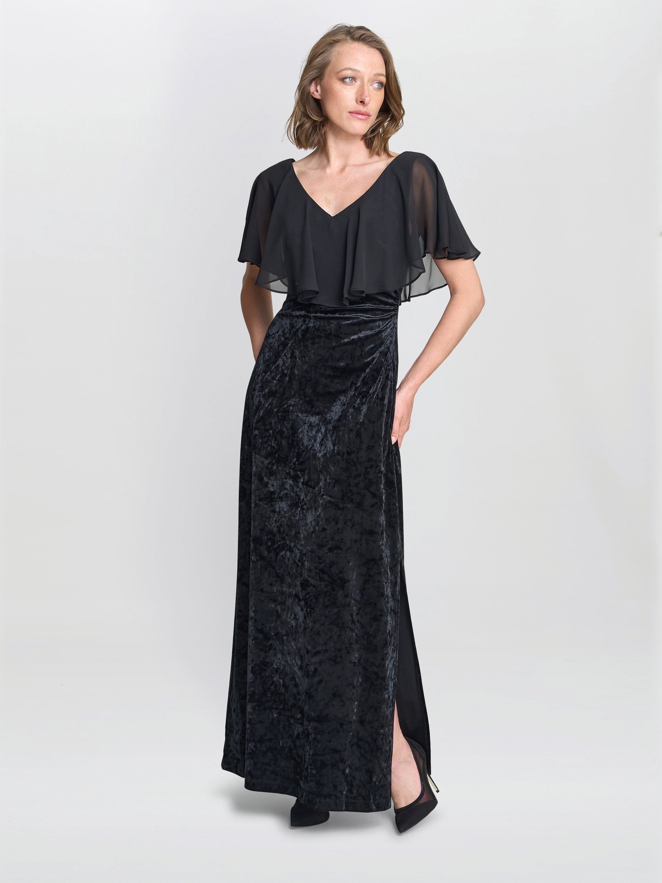 Gina Bacconi Gina Bacconi Women's Daphne Velvet Maxi Dress With Chiffon Cape in Black - 3