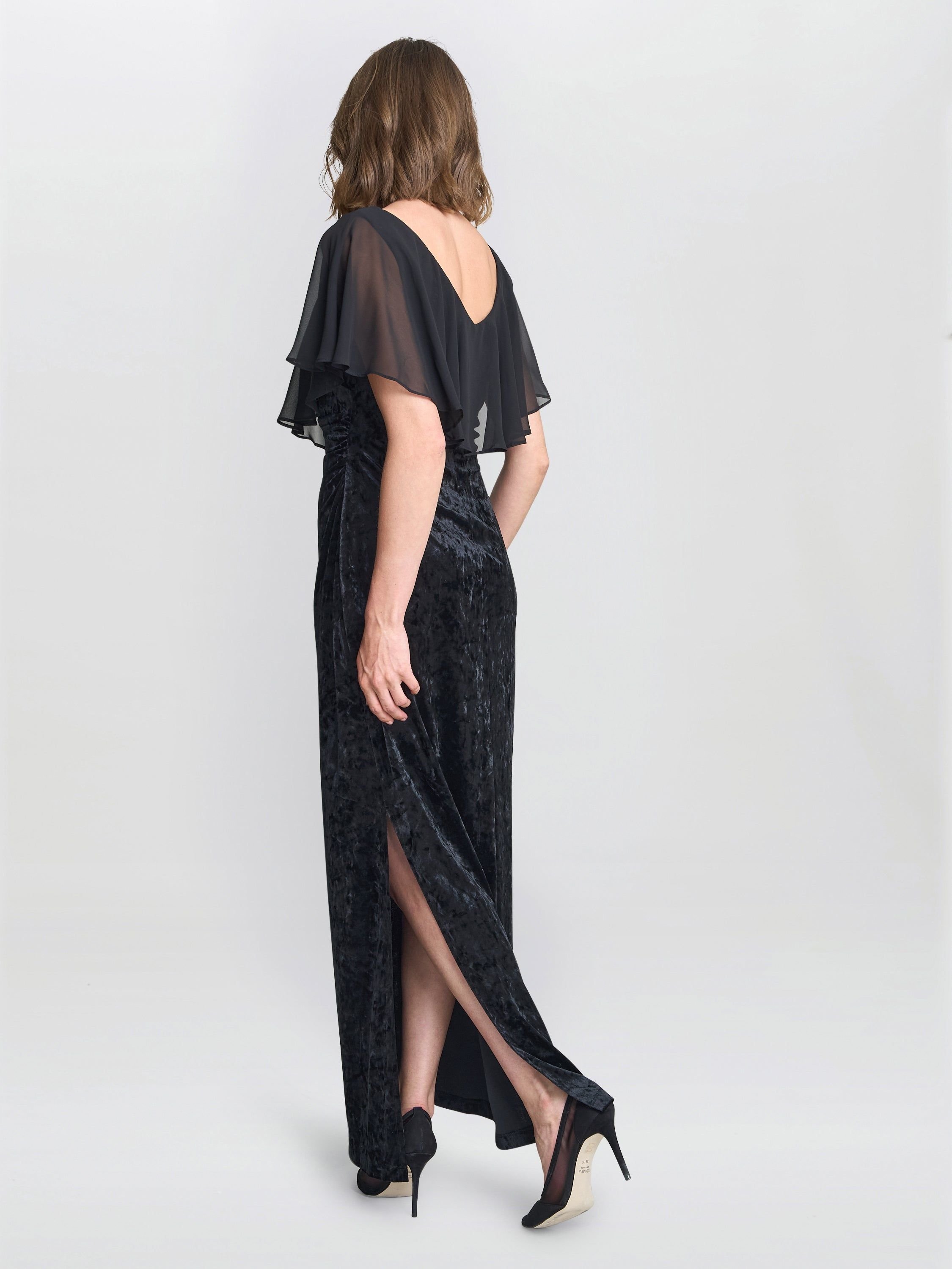 Gina Bacconi Gina Bacconi Women's Daphne Velvet Maxi Dress With Chiffon Cape in Black - 4