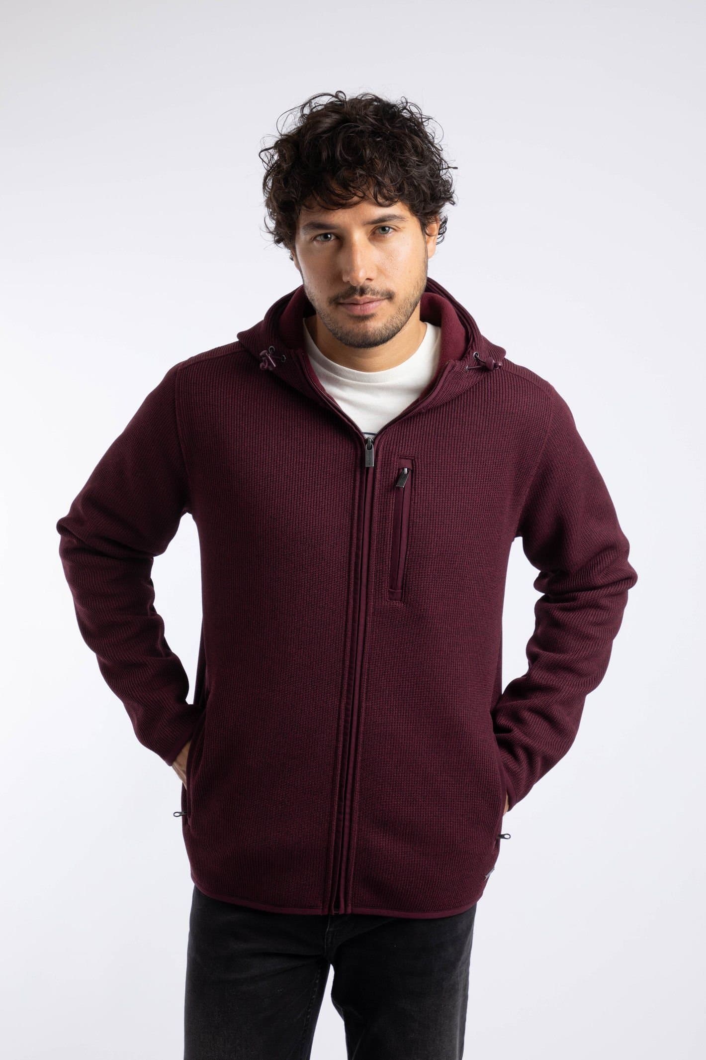 Weird Fish Weird Fish Men's Lockie Full Zip Bonded Fleece Hoodie in Dark Red