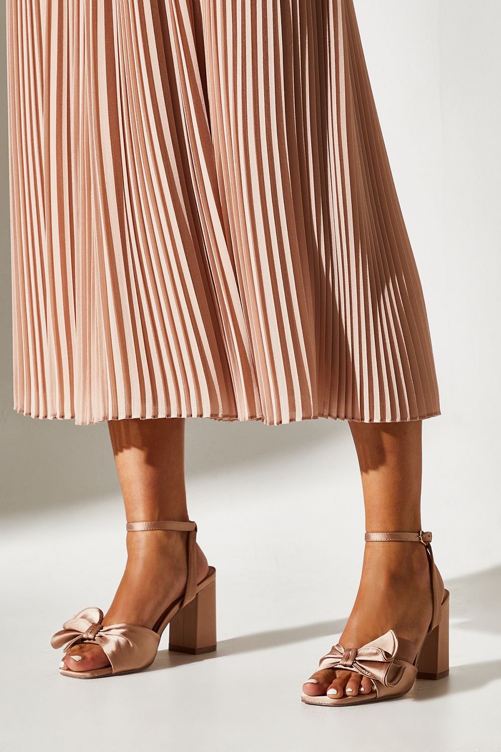 Coast Coast Women's Tina Satin Soft Ruffle High Block Heel Sandals in Champagne - 2