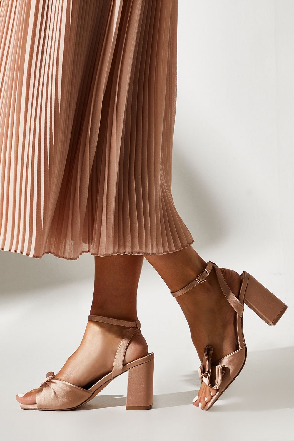 Coast Coast Women's Tina Satin Soft Ruffle High Block Heel Sandals in Champagne - 3