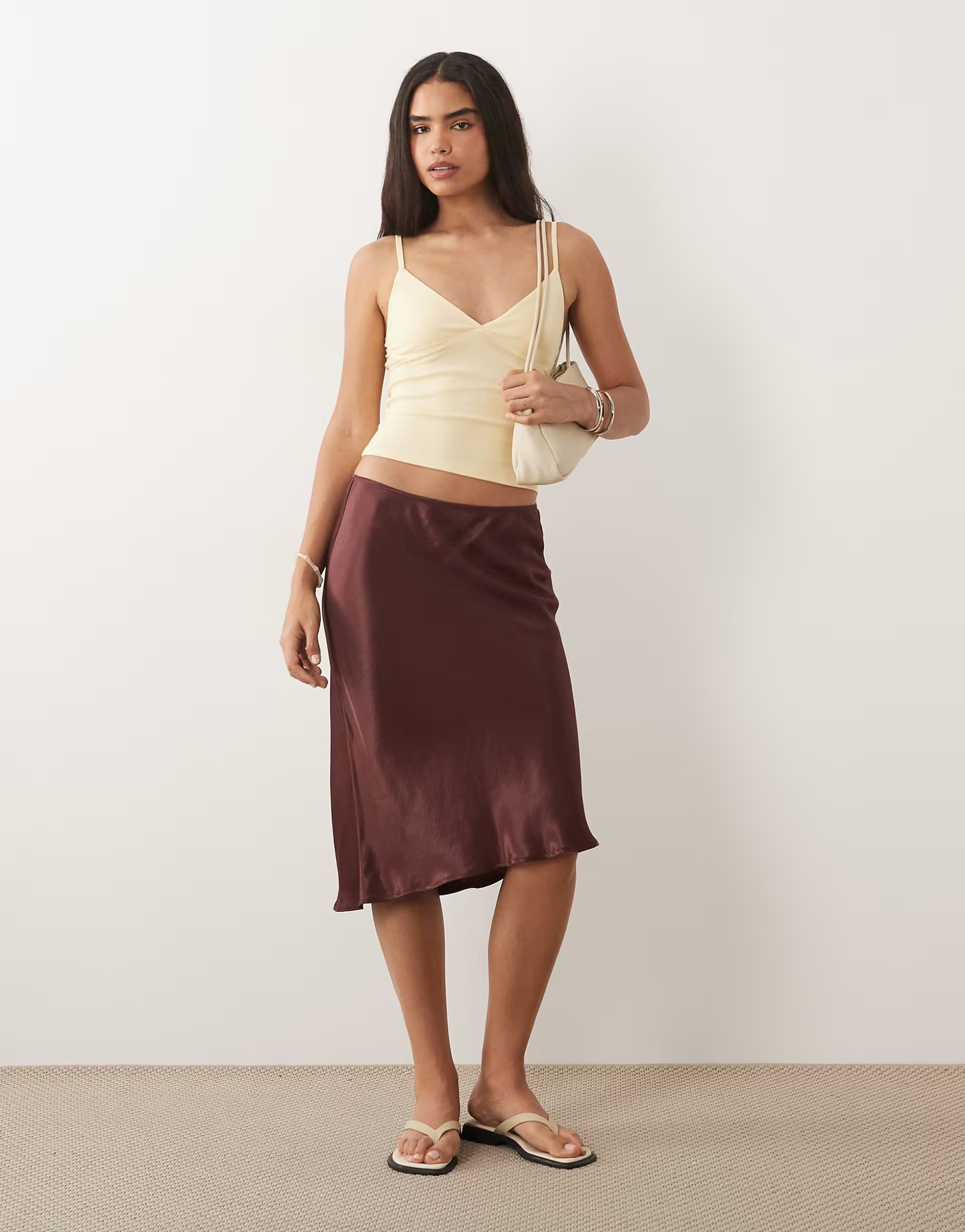 ASOS ASOS DESIGN 90's slip skirt in chocolate brown satin