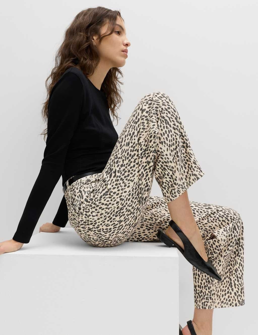 Marks & Spencer M&S Mid Rise Animal Barrel Jeans Neutral