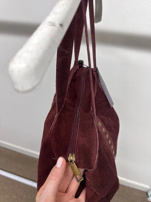 ASOS Burgundy Red Genuine Suede Leather Gold Stud Handbag