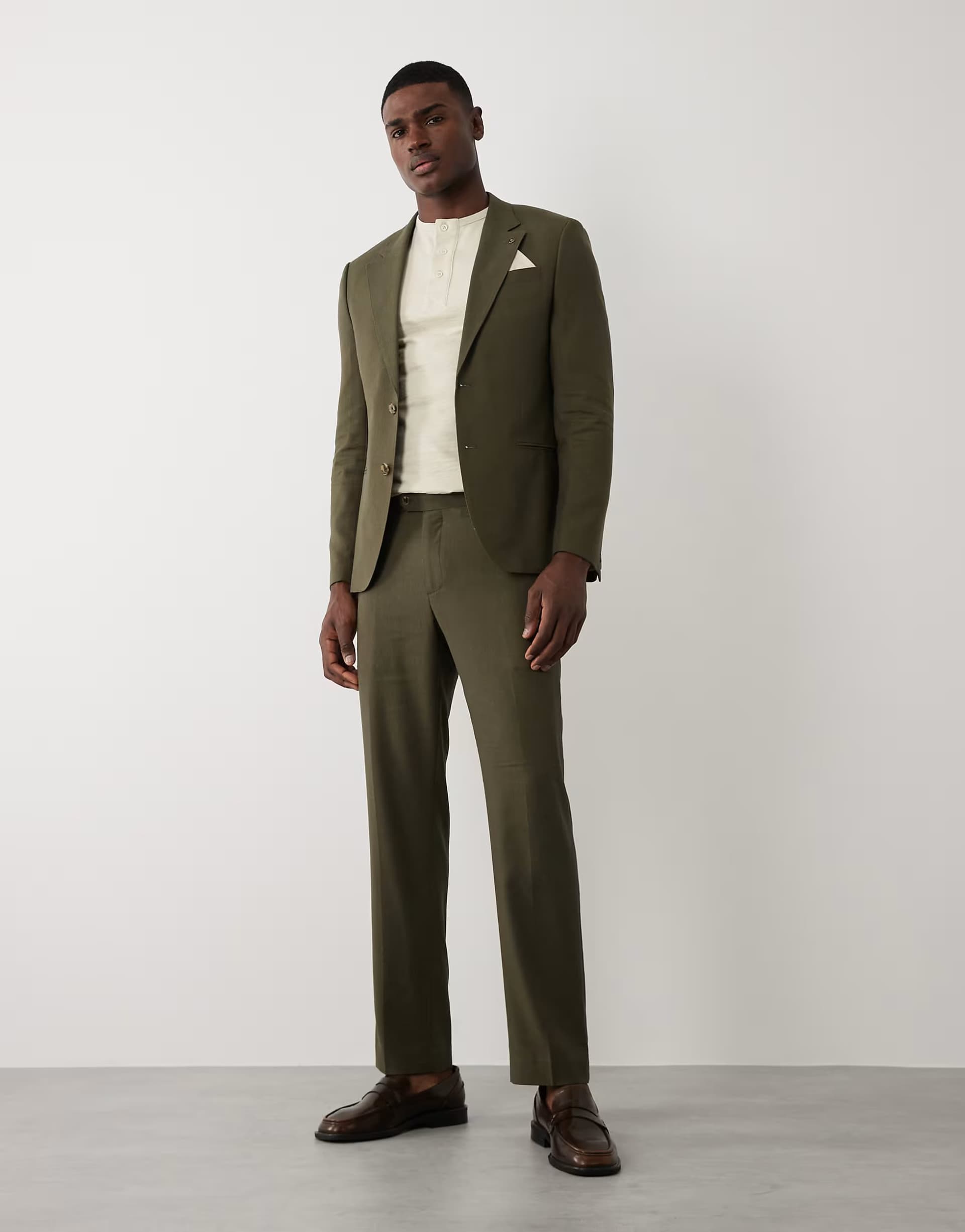 ASOS River Island linen blend suit trousers in khaki
