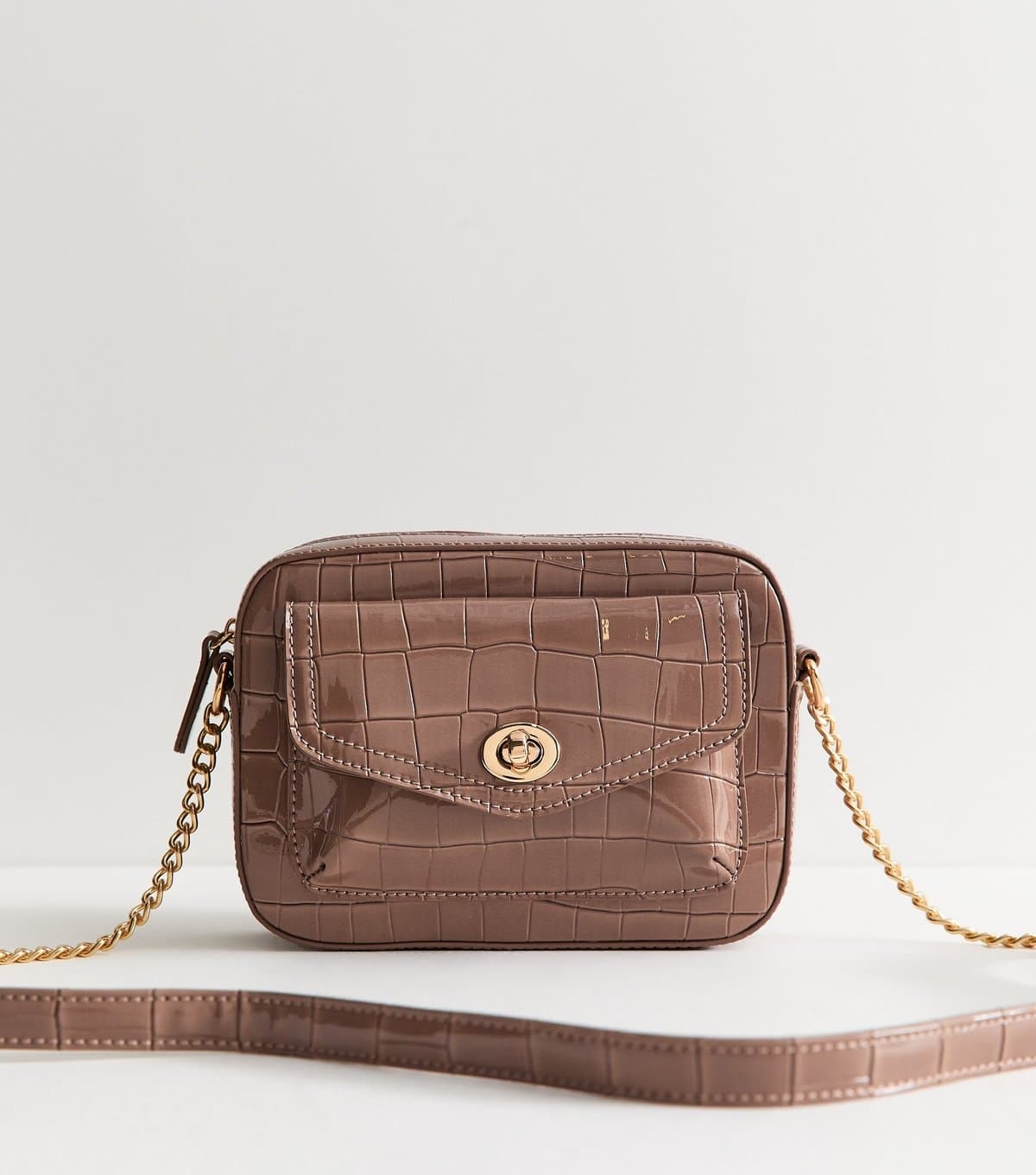New Look Mink Faux Leather Croc Embossed Crossbody Bag Vegan New Look