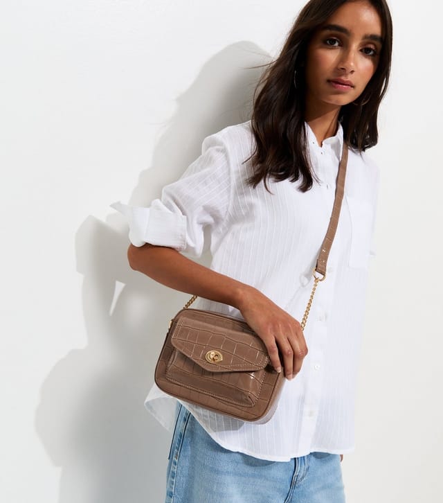 New Look Mink Faux Leather Croc Embossed Crossbody Bag Vegan New Look - 2