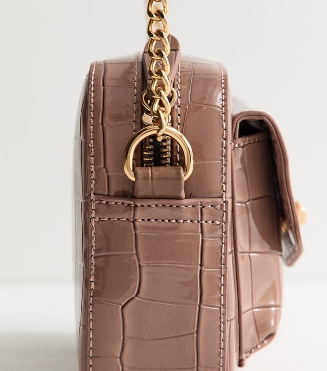 New Look Mink Faux Leather Croc Embossed Crossbody Bag Vegan New Look - 3
