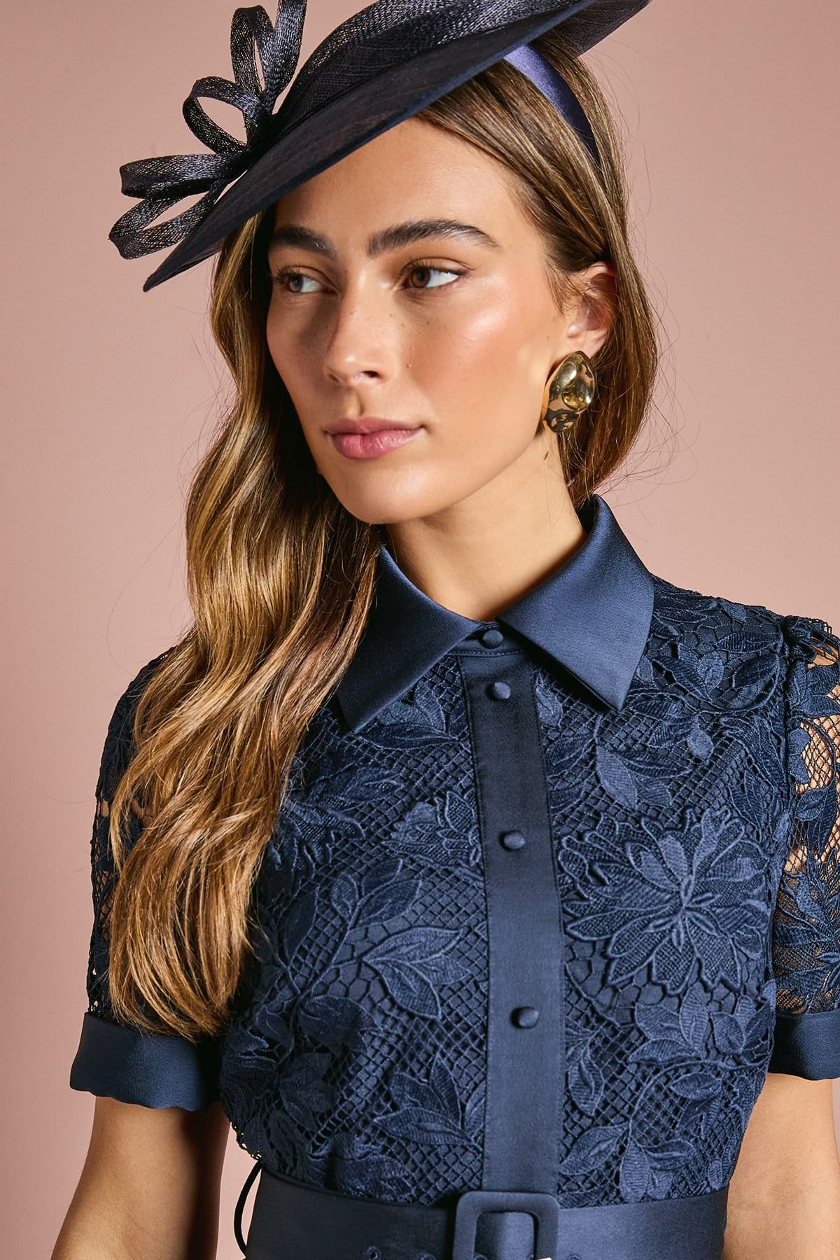 Coast Coast Women's Satin Trim Lace Shirt Midi Dress in Dusty Blue - 4
