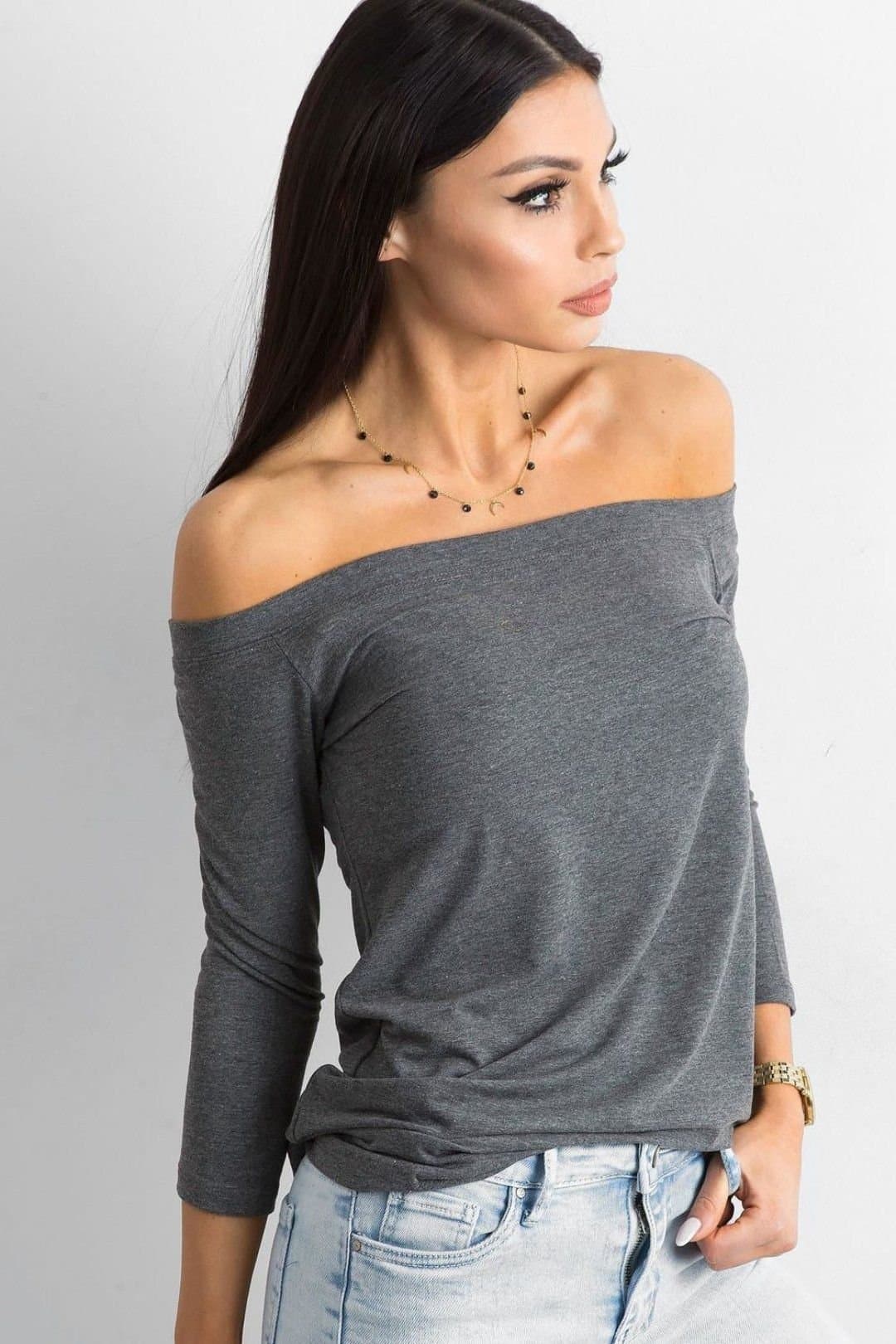 Love Lace Love Lace Women's Spanish Off-Shoulder Blouse 3/4 Sleeves in Grey