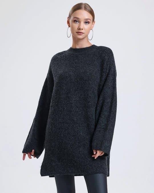 Alse Studio Alse Studio Women's Soft Oversized Long Jumper Knitted Dress in Dark Grey