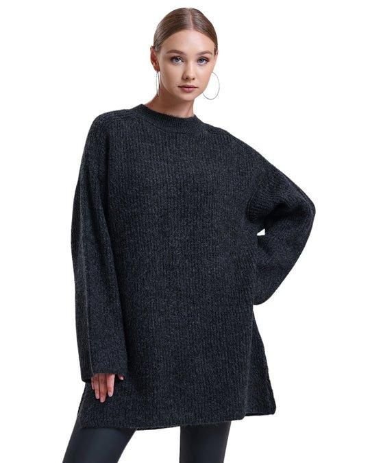 Alse Studio Alse Studio Women's Soft Oversized Long Jumper Knitted Dress in Dark Grey - 3