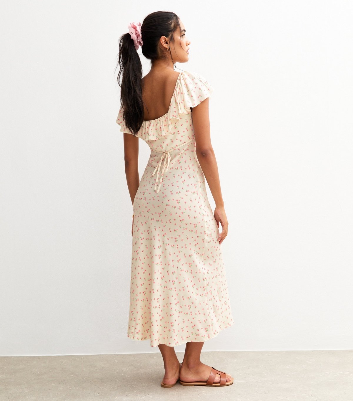 New Look Women's Cream Ditsy Print Square Neck Frill Trim Midi Dress New Look - 4