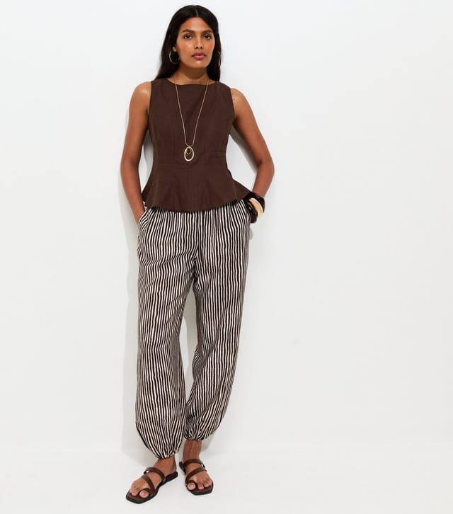 New Look Women's Dark Brown Linen Blend Peplum Top New Look - 3