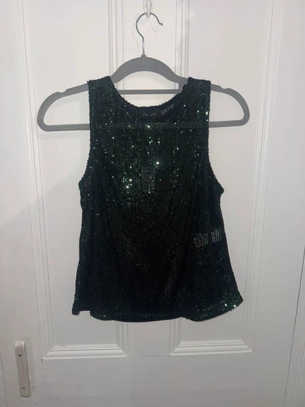 New Look Green sheer sequin top